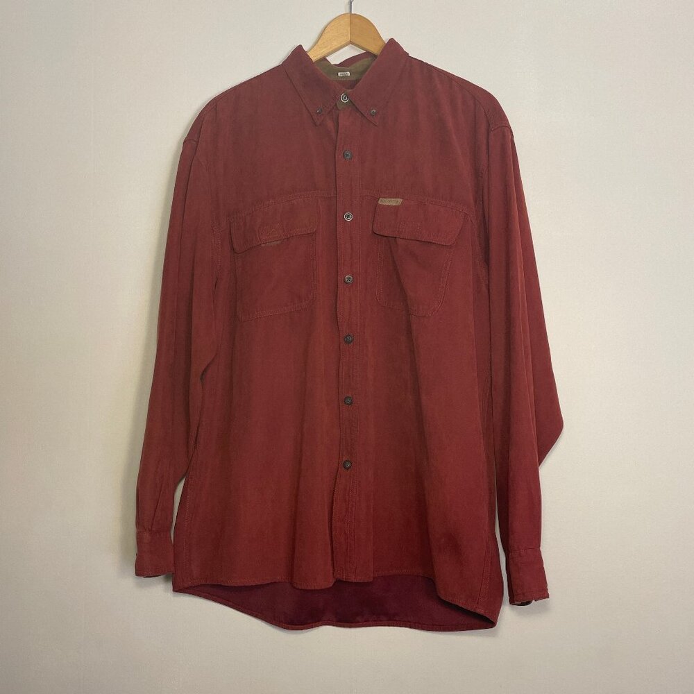 North River Shirt Mens L Maroon Burgundy Brown Faux Suede Long Sleeve Button Up